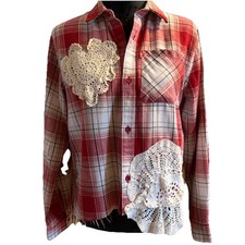 Upcycled Vintage Levi Flannel Shirt Shacket Crochet Grunge Hippie