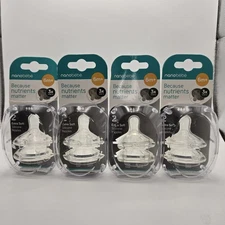 4ct NANOBEBE 6m+ Extra Soft Clear Silicone Baby Bottle Nipple Fast Flow 3x Vents