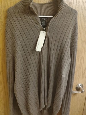 Calvin Klein Jeans Ribbed-Knit Pullover Sweater Zip Mock Neck Brown XL Men's