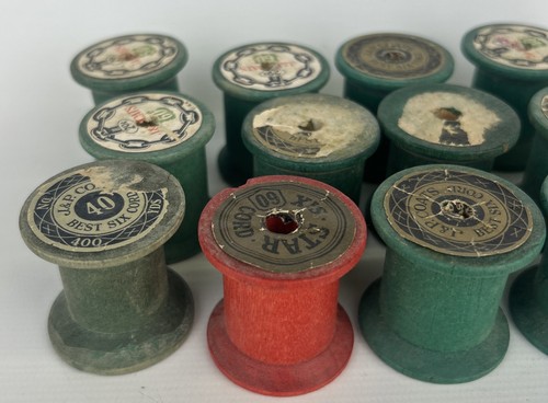 Vintage Empty Green Wood Thread Spools Lot. Various Brands - Picture 2 of 5