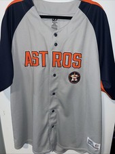 Houston Astros Jersey Mens 2XL Gray Navy MLB Baseball Button Front Raglan Mesh