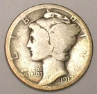 1917 Mercury Winged Head Dime 10 Cents Silver Coin
