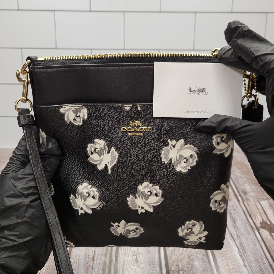 COACH Kitt Daisy Floral Print Leather Messenger Crossbody Bag Black  - Image 3 of 4