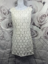 Pinky Floral Lace A-line Dress Cream White Size 12 Stretchy Sleeveless Summer