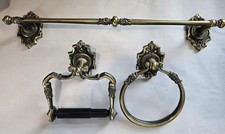 Vtg Amerock Carriage House Bathroom Set Antique Brass 3 Pc Towel Bar Ring