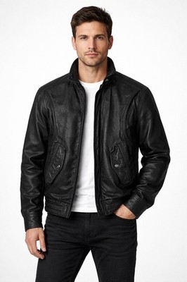 Vintage Bermans Black Leather Motorcycle Jacket Mens 42 Biker Full Zip