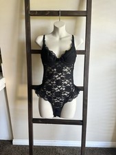 Vintage Victoria  s Secret Teddy Bodysuit Size 36B Black Lace Gold Label