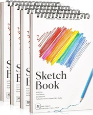 4 Pack Small Sketch Books, 5.5 x 8.5 Inch Mini Sketchbook, 68lb/100gsm Spiral Bo