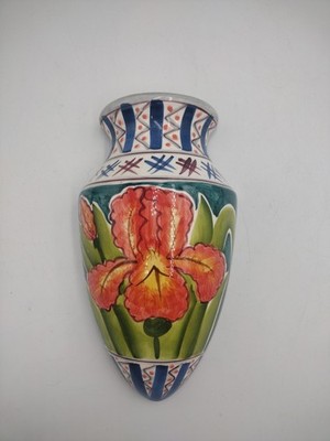 Vintage Ceramic Flower Wall Pocket Blue Floral CBK Ltd. 1998 9'' X 5'' Multicolor