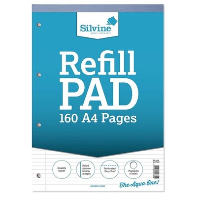 Silvine A4 Nachfüllblock schmale Finte & Rand Notizblock 160 Seiten 75GSM - 3er Set