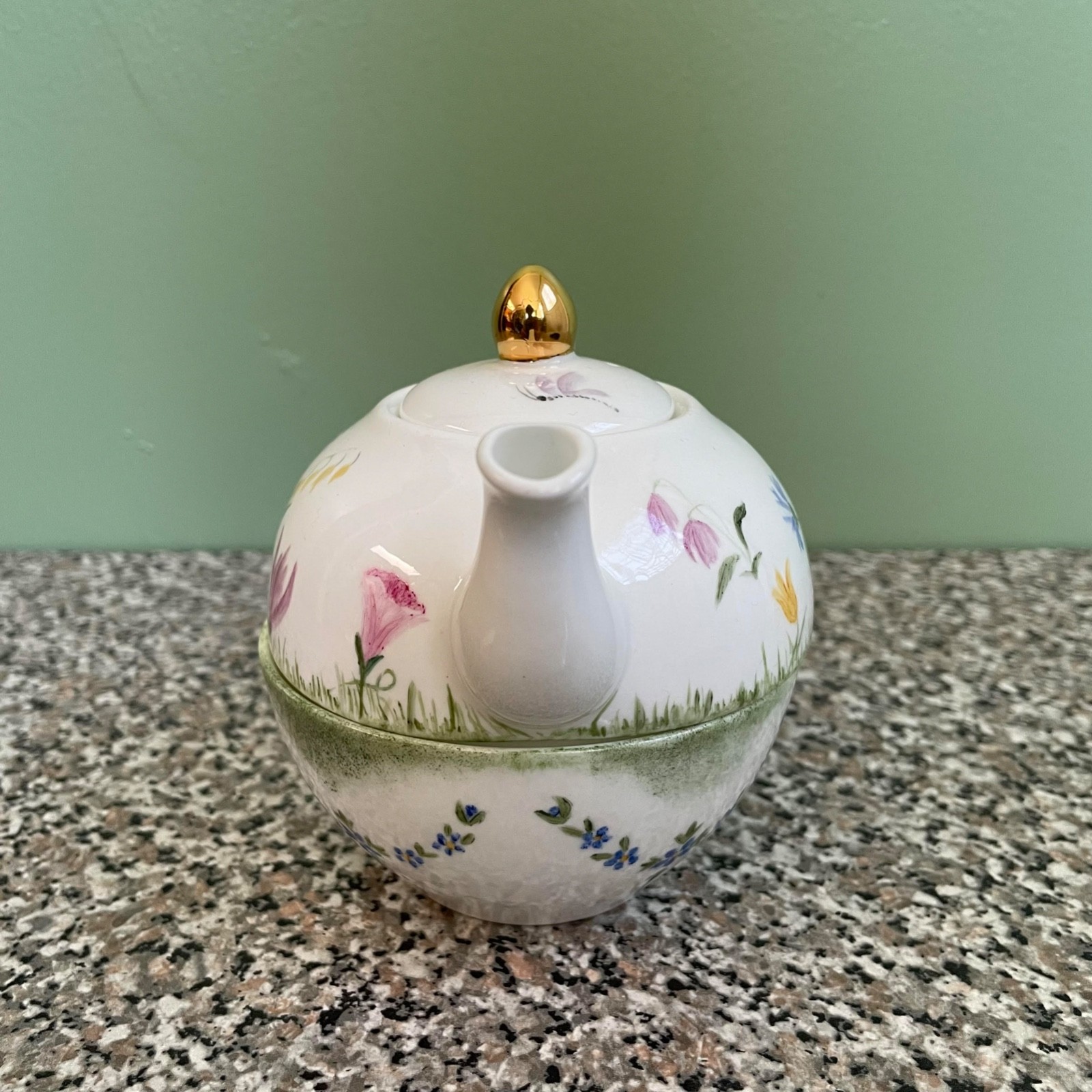 Tea For One Set  3 Piece Cup Pot Lid Hand Painted 1999 Teapot
