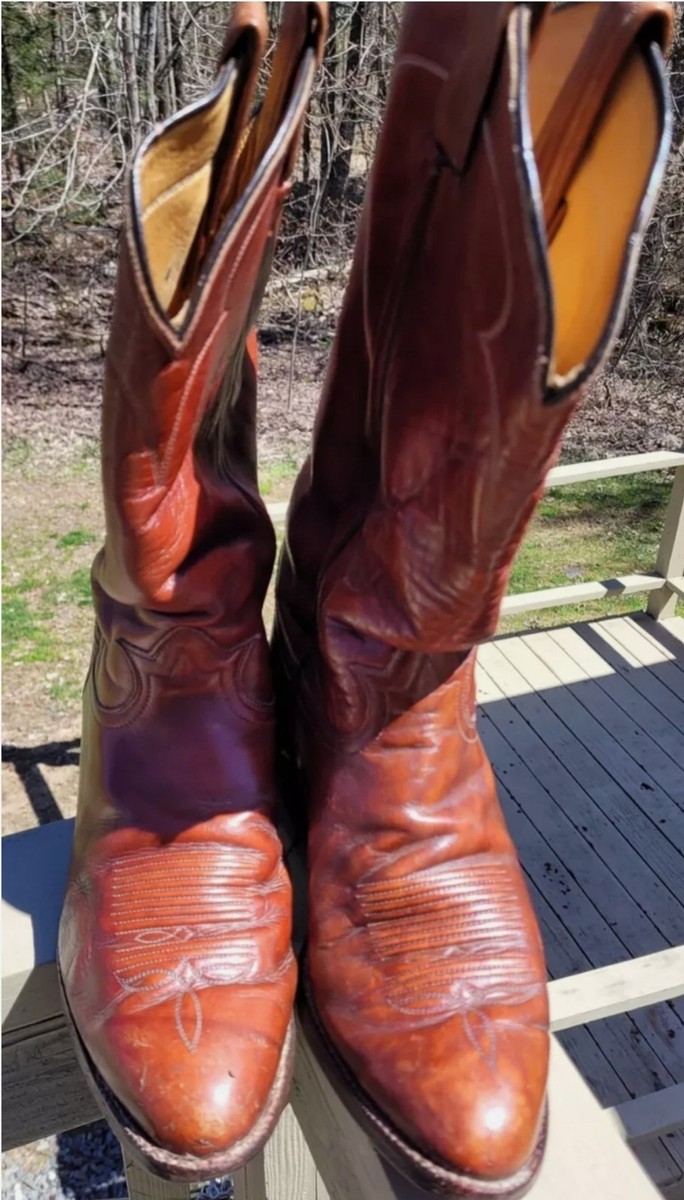 Vintage Tony Lama Western Cowboy Boots Style 5084 Brown Cognac