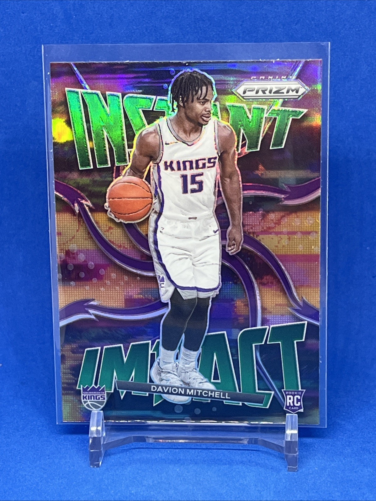 2021-22 Panini Prizm Instant Impact Green Davion Mitchell RC Sacramento Kings