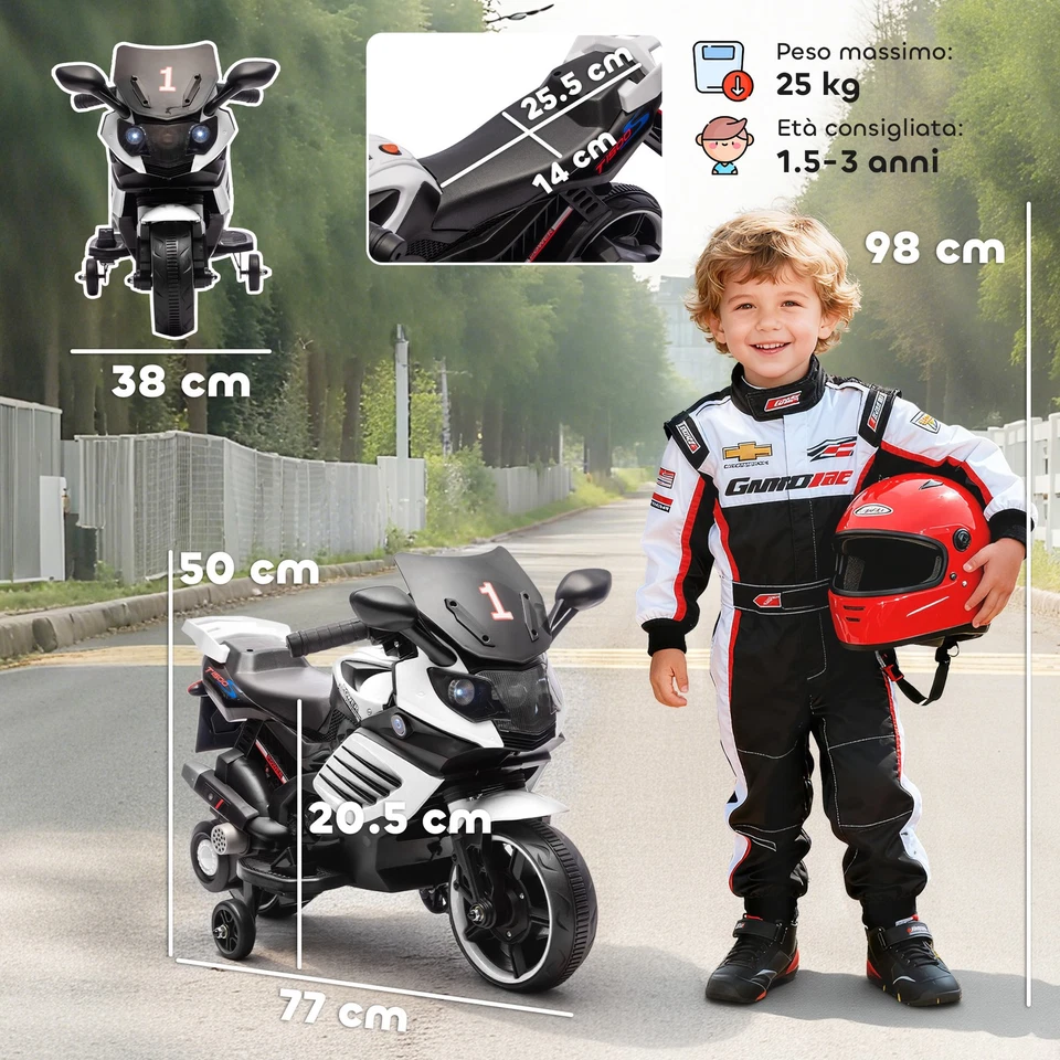 AIYAPLAY Moto per Bambini Elettrica da 6V con Rotelle, Fari e Musiche Bianco - Immagine 4 di 4