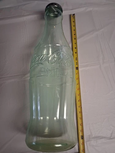 Vtg Large 24” Tall Coca Cola Coke Bottle Bank Coin Storage Green Plastic