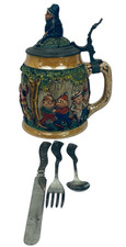Palmer Cox The Brownies Lot Antique German Beer stein Child's Utensil set SCARCE