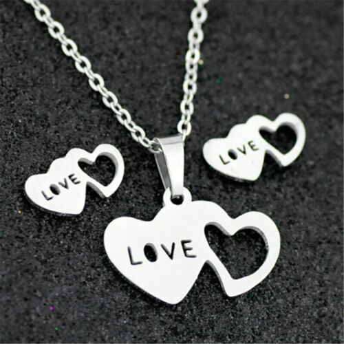 Edelstahl Damen Silber Schmuck Set Anhänger Ohrringe Halskette Charm Geschenk - Bild 38 von 39