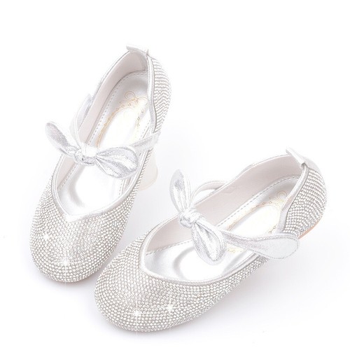 Kids Baby Girls Rhinestone Flat Bottom Party Shoes Mary Jane Kids Wedding Prom - Picture 39 of 53