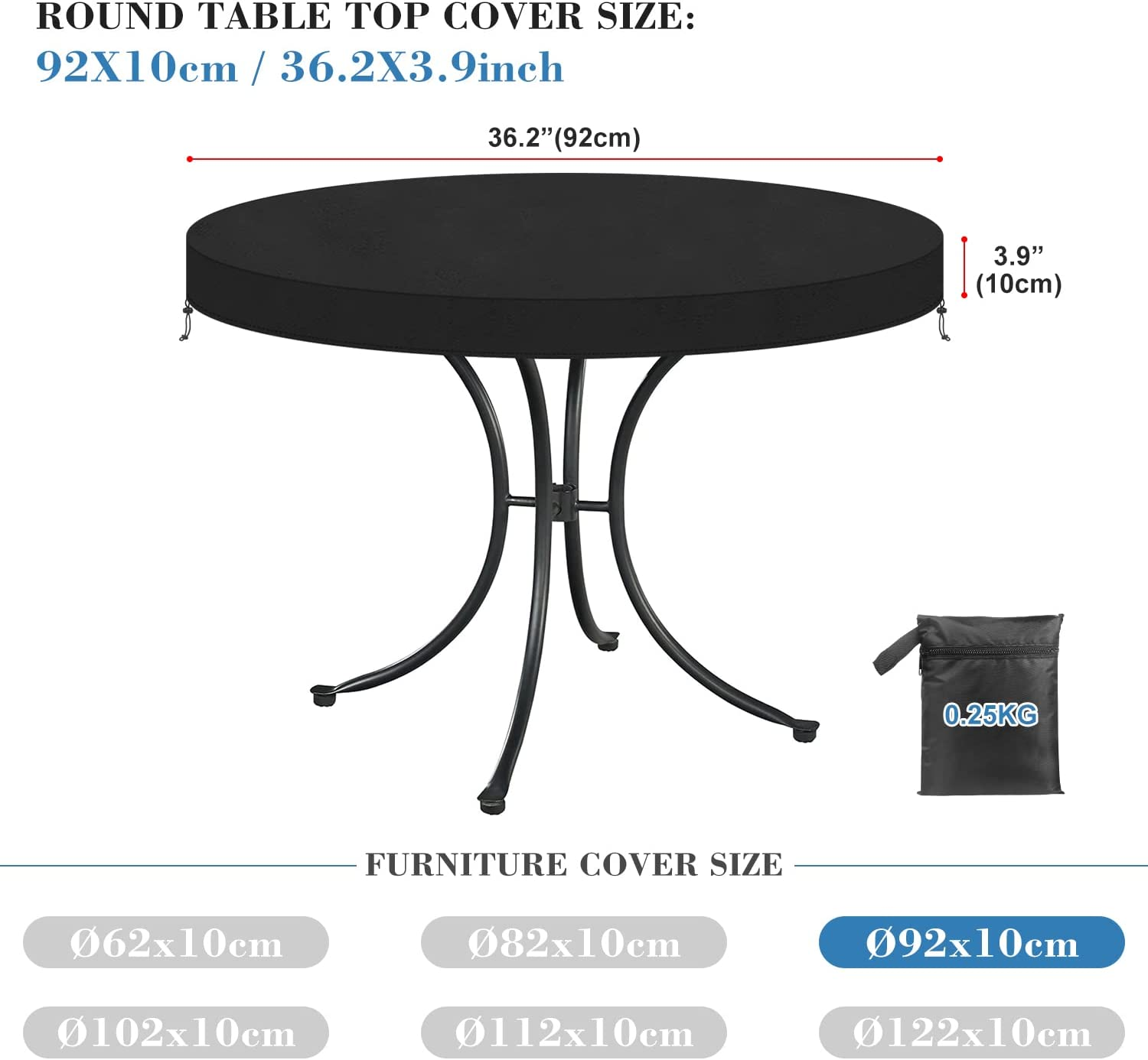 Outdoor round Table Top Cover for Garden Furniture Waterproof Patio
