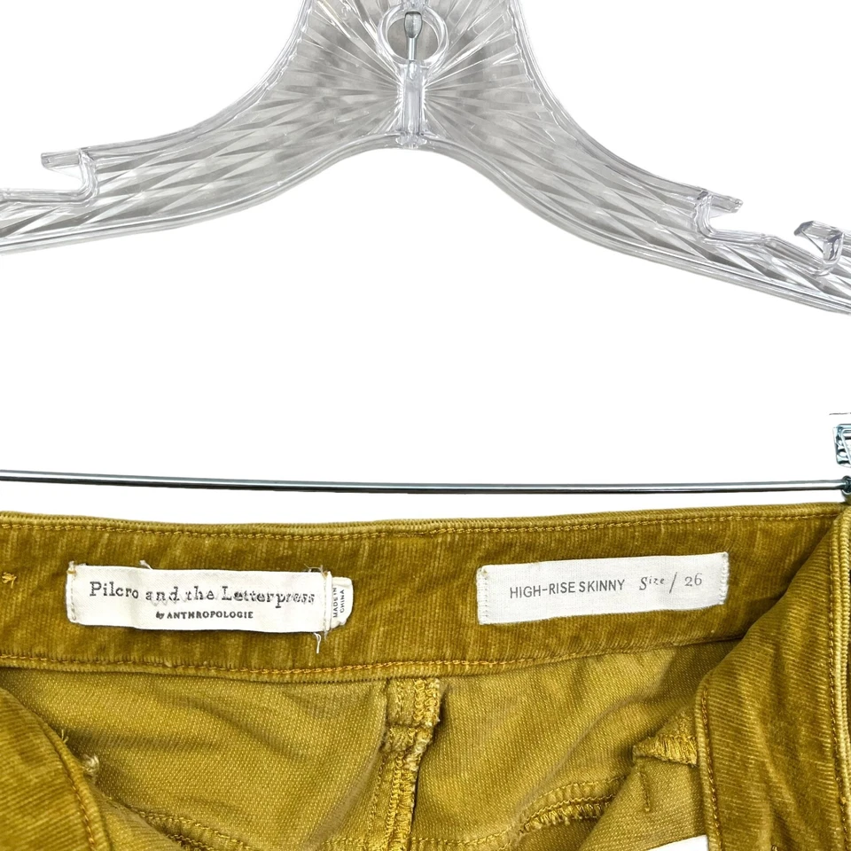 Pantalones de pana Anthropologie Pilcro para mujer tiro alto ajustados elásticos mostaza talla 26 Foto 4 de 4