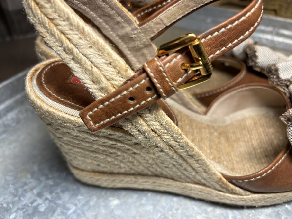 PRADA Platform Leather Espadrille Wedge Bow Sandals 38.5 | eBay