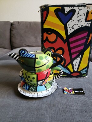 Romero Britto New - Frog Tea For One - Pot, Cup, Dish - Missing Lid