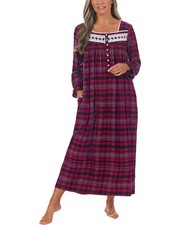 Nwt 78 EILEEN WEST Berry Plaid WOVEN FLANNEL Long Ballet Nightgown POCKETS XS