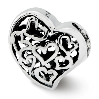 Hearts Bead .925 Sterling Silver Cut Outs Reflection Beads