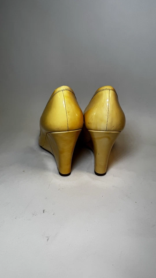 复古 Ralph Lauren 尺寸 8 软黄色楔形鞋跟学院风豪华旧钱 60 年代 — 第 4/4 张图片