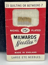 Vintage Milwards Sharps Quilting or Betweens 7 Needles 20 of 25 Pack Large Eye