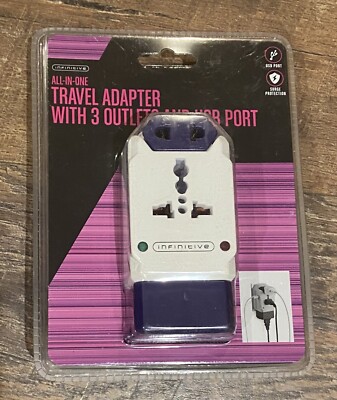 Infinitive All In One Travel Adapter With 3 Outlets USB Port Surge Protection