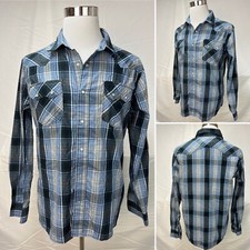 Men's LEVI'S Navy Blue Long Sleeve Plaid Modern Western Pearl Snap Shirt Large