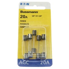 Eaton Bussmann BP/AGC-20-RP Fast Acting Glass Fuse 5 Pack, 20 Amps, 250VAC