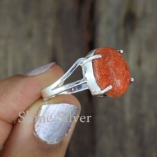 Natural Sponge Coral 925 Sterling Silver Wedding Band Ring Size 7.5 US