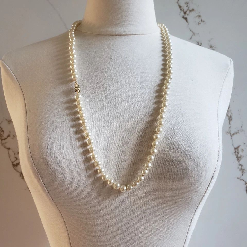 Collar Perlas Japonesas De Colección 18" Largo Chapado en Oro Cierre Italiano Estilo Años 80 Foto 4 de 4