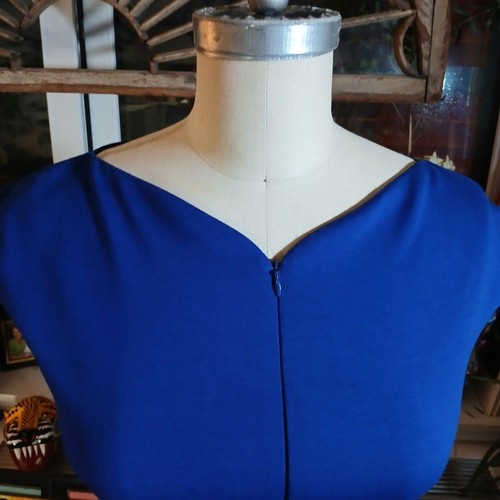 Tahari Cocktail Midi Dress - Sheath Open Neckline Short Sleeve Blue Dress Size - Picture 4 of 7