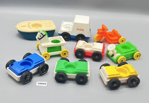 LITTLE PEOPLE Fisher Price Cars Truck & Boat lot of 9 FOR VINTAGE SIZE PEOPLE