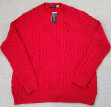 Polo Ralph Lauren Men Cable Knit Red Sweater LS Pullover Big  Tall 1XB New