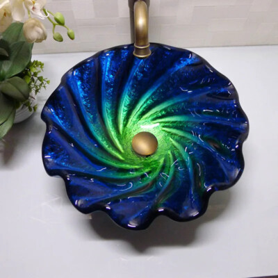 Round Tempered Glass Sink Cloakroom Counter  Top Washbasin BWY02