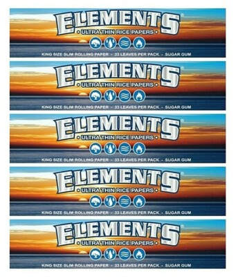 5x Elements King Size Slim Rolling Papers Ultra Thin Rice FREE USA Shipping!