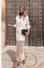 ZARA MACRAMÉ DRESS WITH EMBROIDERY LIMITED EDITION BEIGE SS23 Size XS/S 7521/272