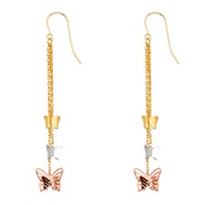 Wellingsale 14k Tri Color Gold Butterflies Hanging Earrings (60 x 10 mm)