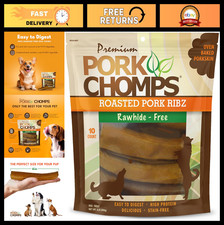 All-Natural Roasted Pork Skin Dog Chews - 6" Rib Shapes, 10 Count, Healthy Treat
