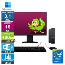 Dell 3070 Micro i3-8100t 3.10GHz 16Go/480Go SSD Wifi W11 + Ecran 22