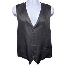 PERRY ELLIS Mens Black 100 Silk Diagonal Stripe Formal Vest L Classic Evening