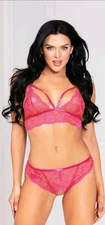 Seven til Midnight Two Piece Bra Set- Lace Bra & Panty W/ Open Crotch OS