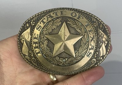 vintage STATE OF TEXAS belt buckle TONY LAMA lone star WESTERN Rodeo Solid BRASS