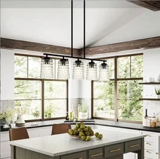 Chandelier Lighting Fixture 5 Light Matte Black Linear Chandelier P40042431M