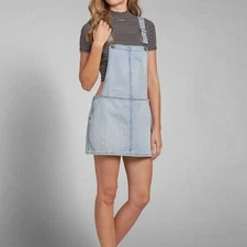 🆕Abercrombie & Fitch RRP £65 Light Wash Denim Overall Jumper Dress Size: S