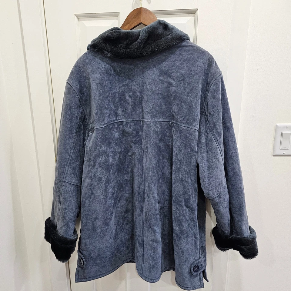 Casaco Dennis Basso acabamento de pele de camurça sintética 1X azul inverno quente - Imagem 4 de 4